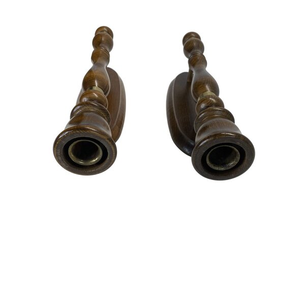 Vintage Wooden Wall Candle Holders Set of 2 Rustic Farmhouse Sconce Decor - Picture 5 of 7